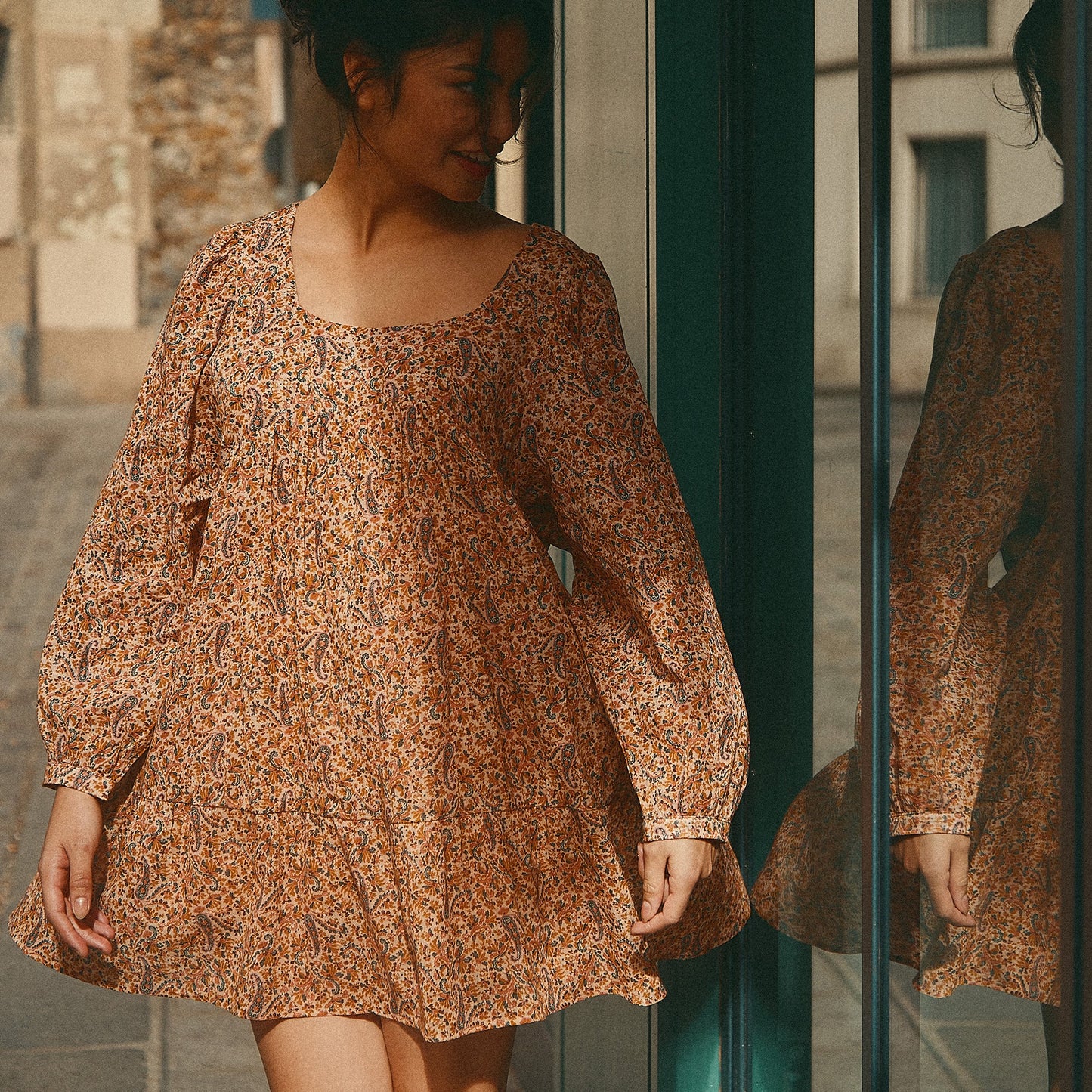 Robe imprimée voile de coton orange