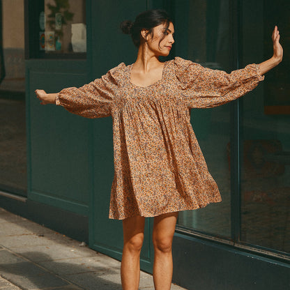 Robe imprimée voile de coton orange