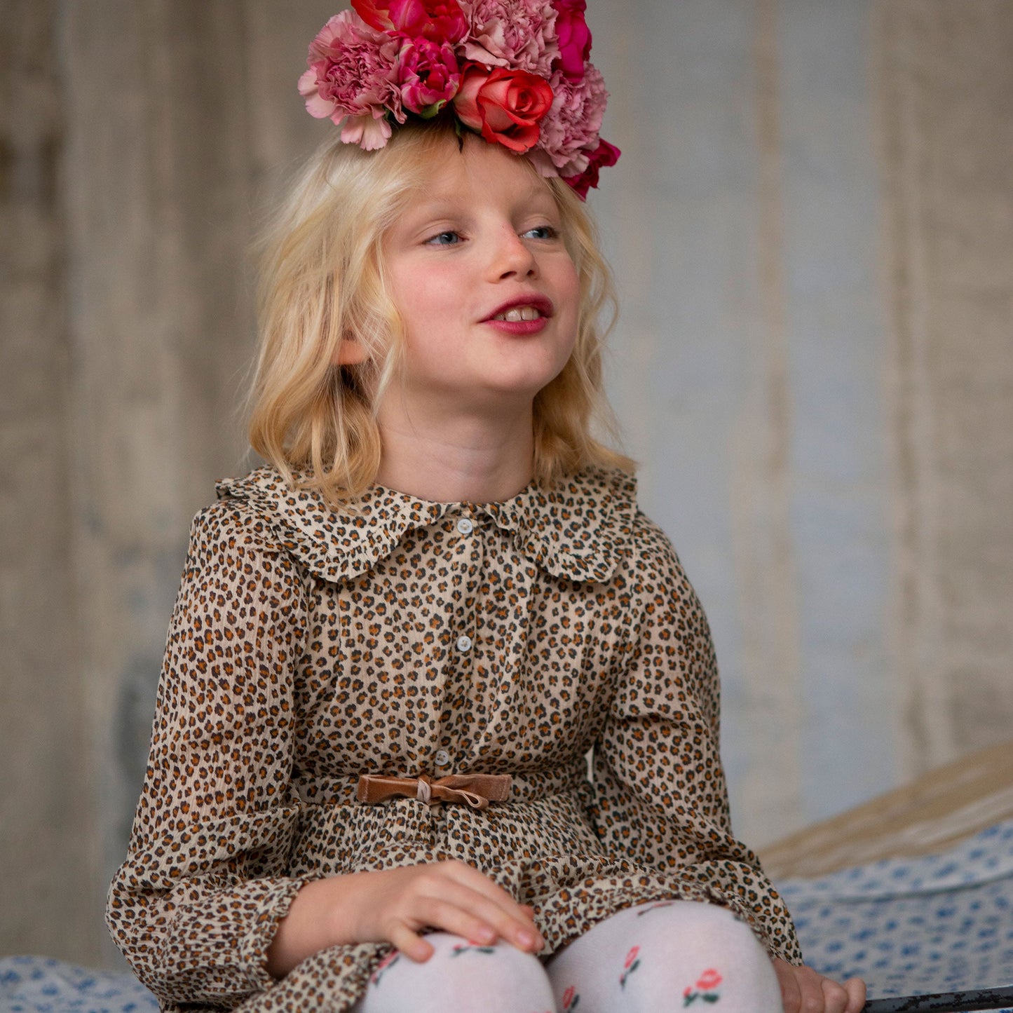 Robe imprimée léopard voile de coton beige