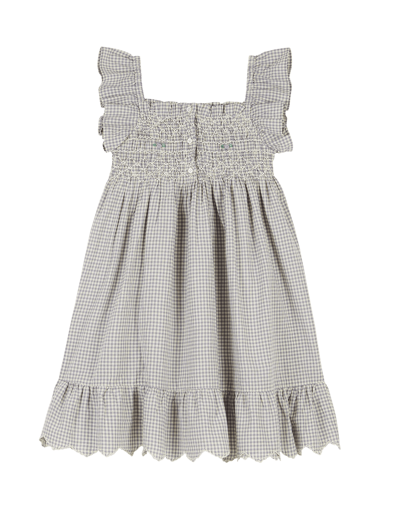 Robe coton vichy écru et bleu