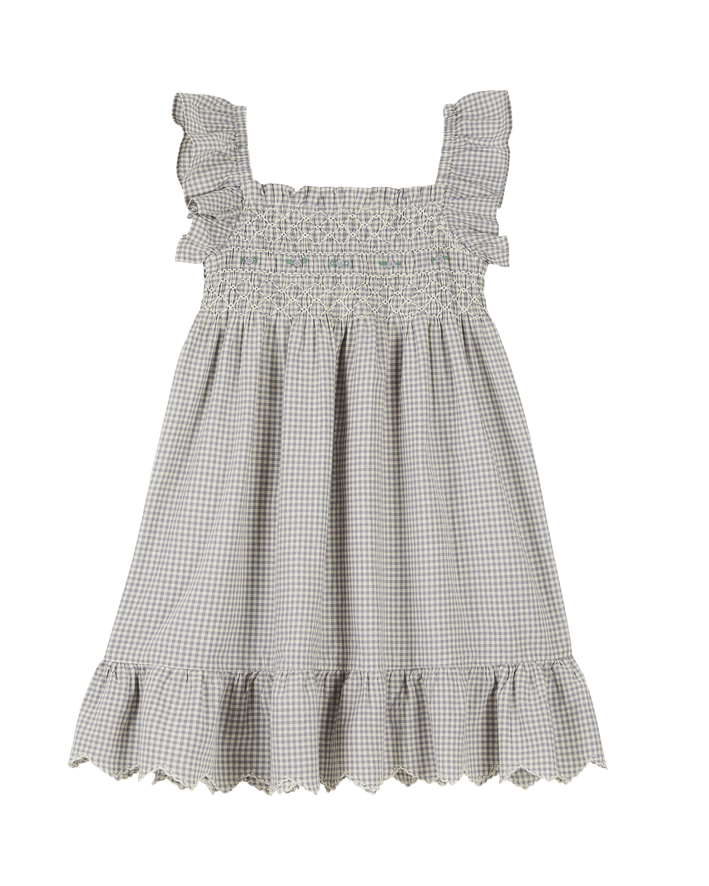 Robe coton vichy écru et bleu