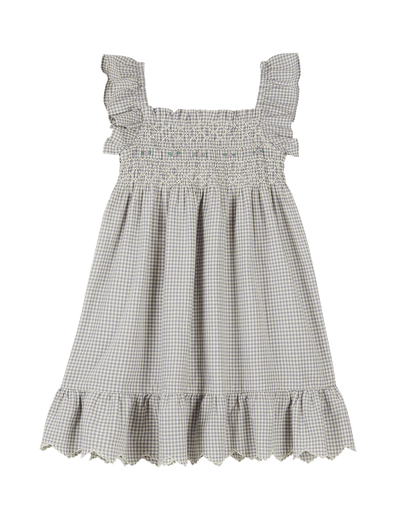 Robe coton vichy écru et bleu