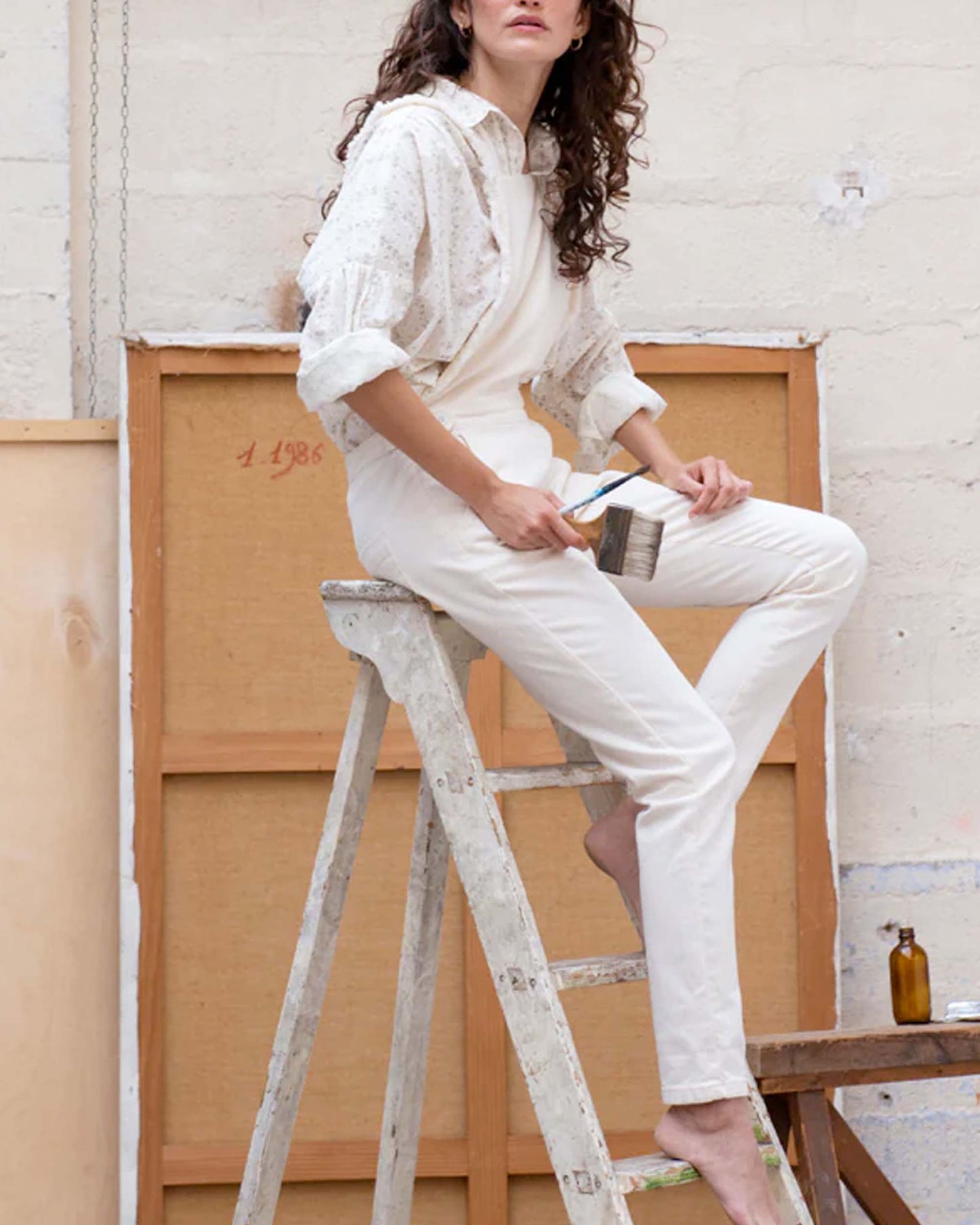 Salopette denim dos croisé écru