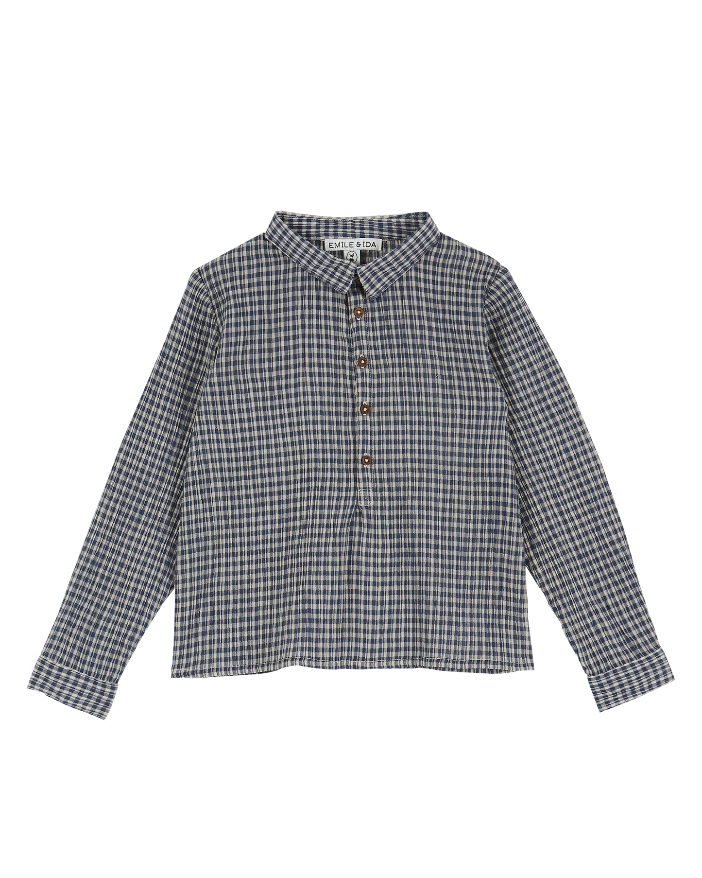 Kurta voile de coton carreaux écru et bleu