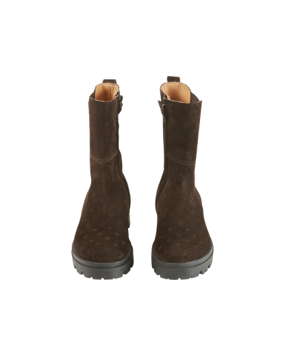 Boots cuir velours ajouré ébène