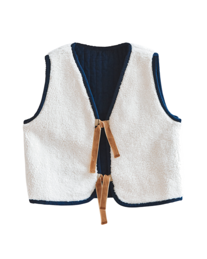 Veste velours réversible sans manches bleu