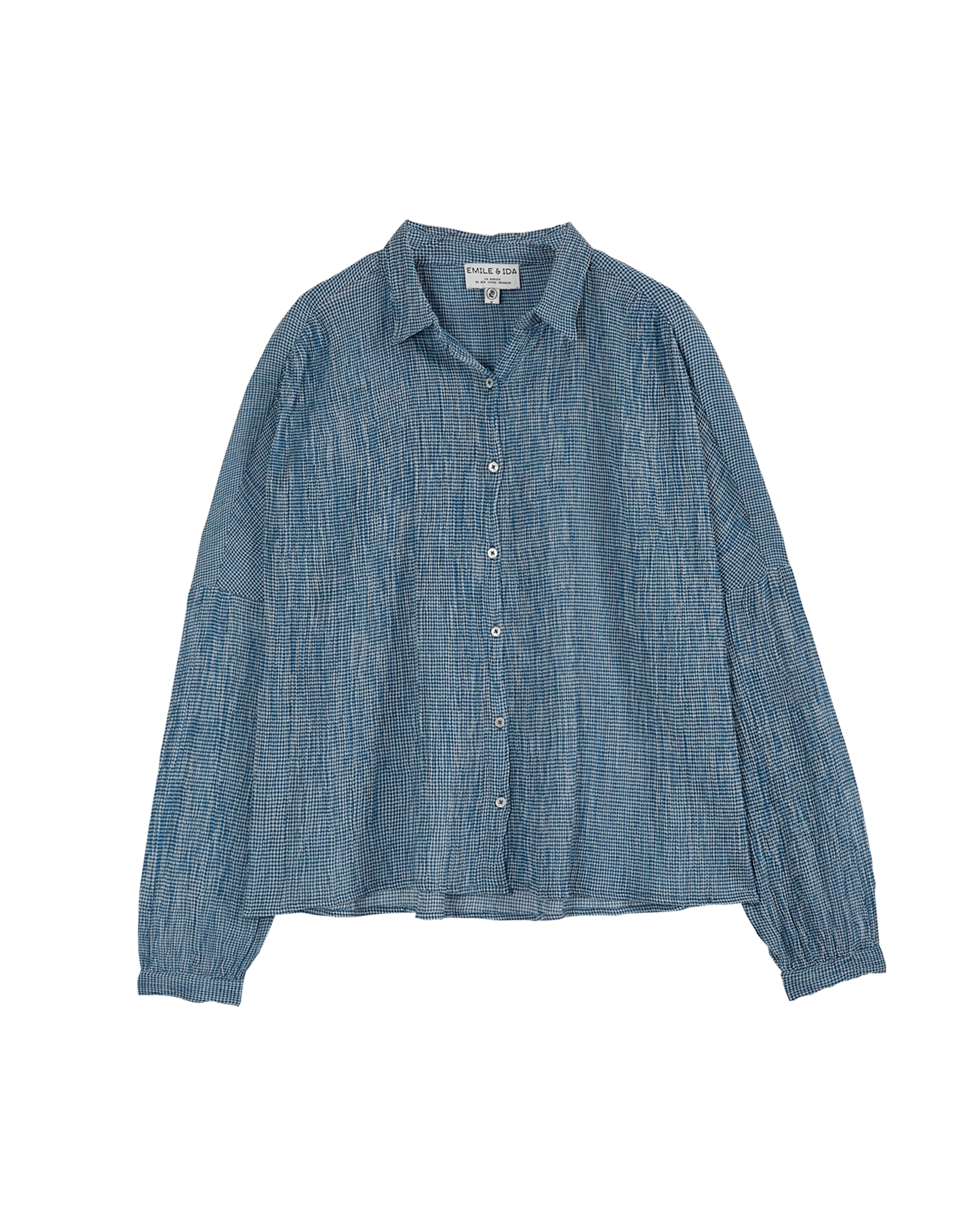 Blouse créponné vichy bleu