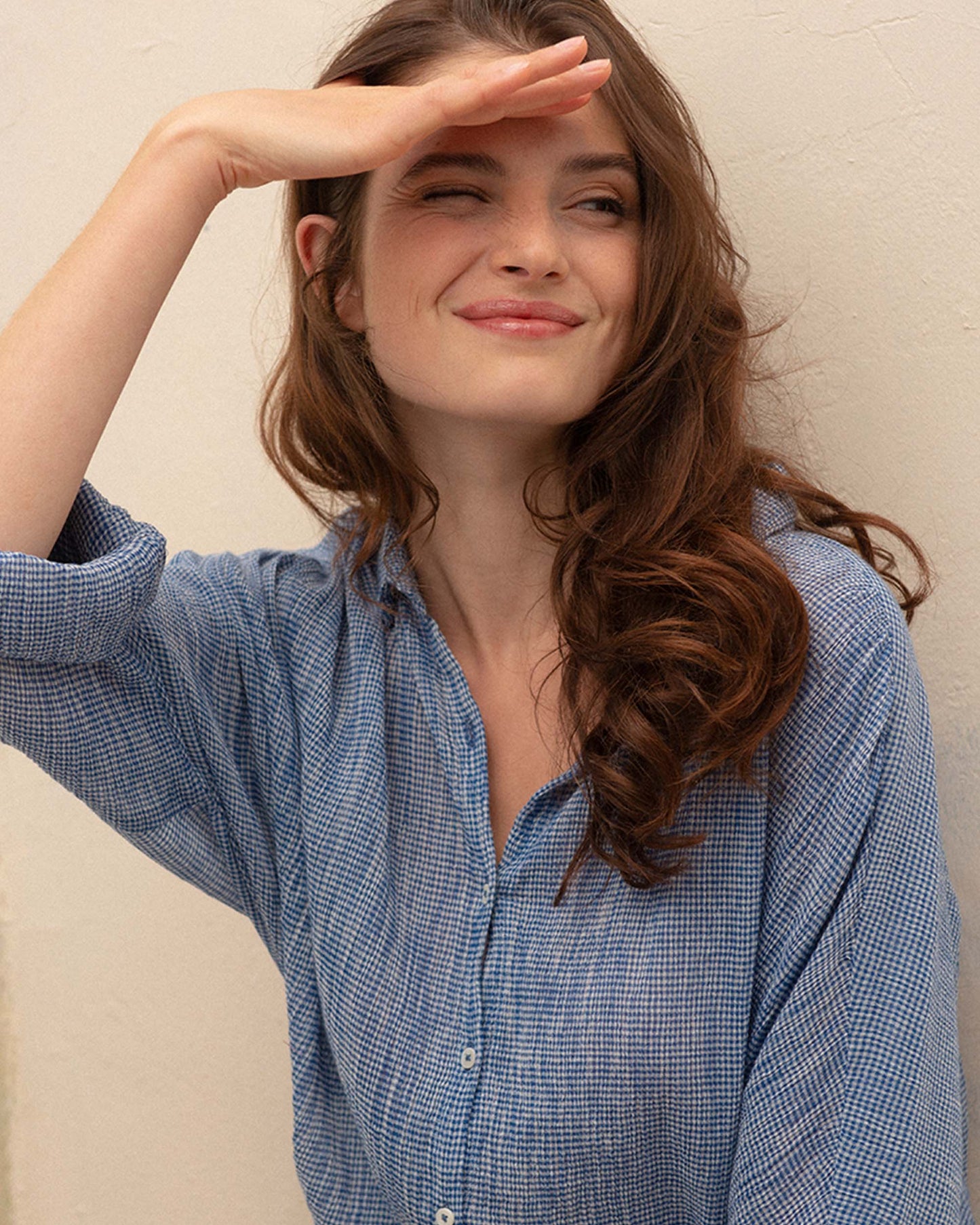 Blouse créponné vichy bleu